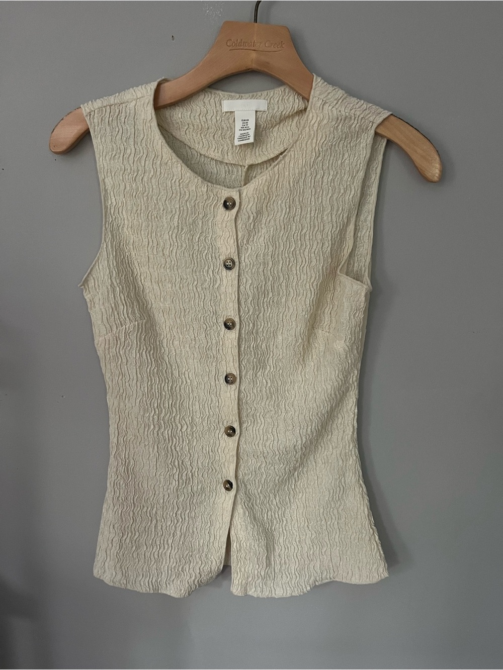 H&M Sleeveless Textured Button-Front Top - Cream